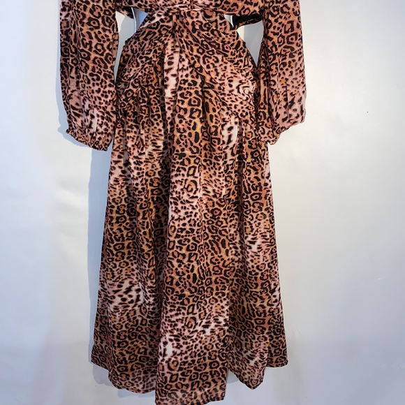 Anthropologie Cut Out Midi Dress in Brown Motif Brown animal print MP NWT - Picture 7 of 17